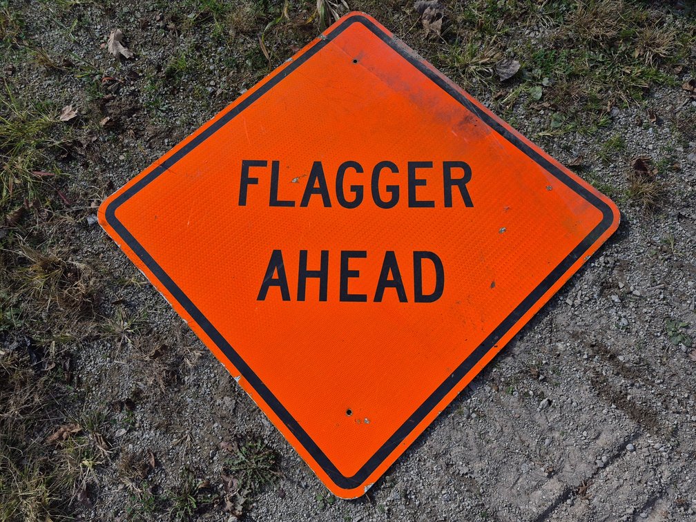 Reflective Metal Flagger Ahead Road Sign