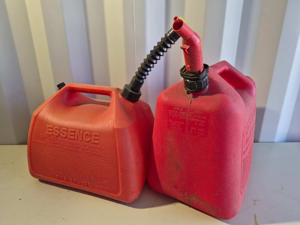 Red Plastic 5-Gallon Gasoline Cans
