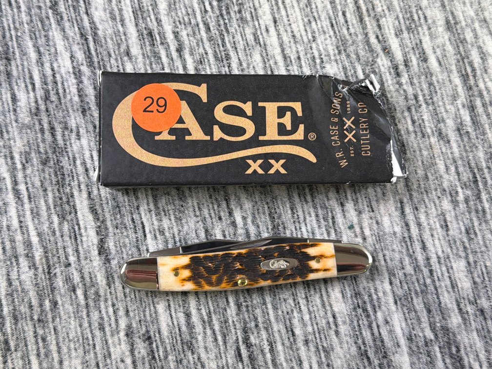 CASE XX AMBER BONE PEACH SEED JIG MUSKRAT KNIFE