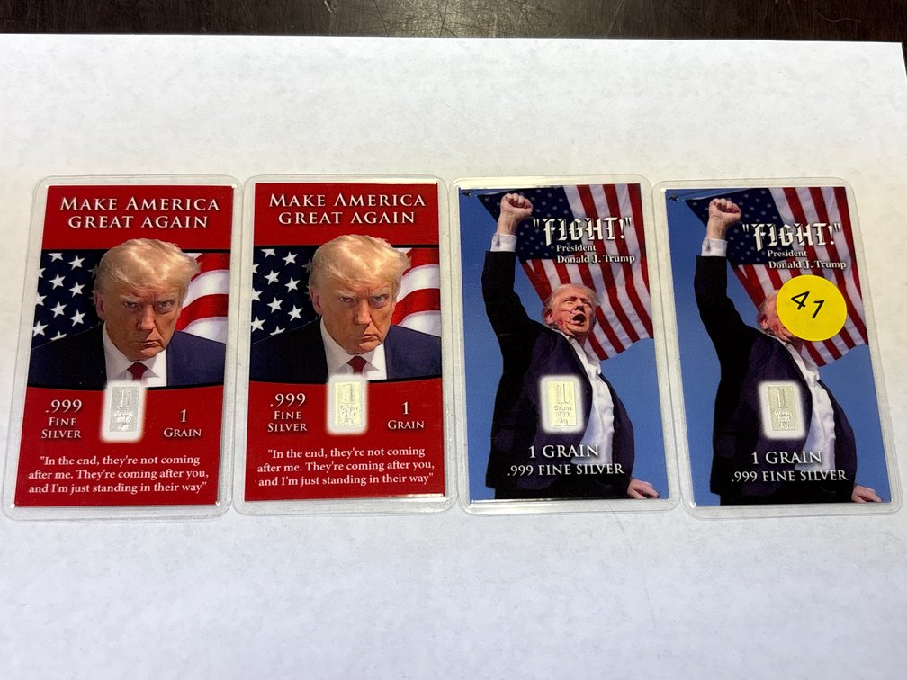 (4) TRUMP 1 GRAIN SILVER BAR CARDS