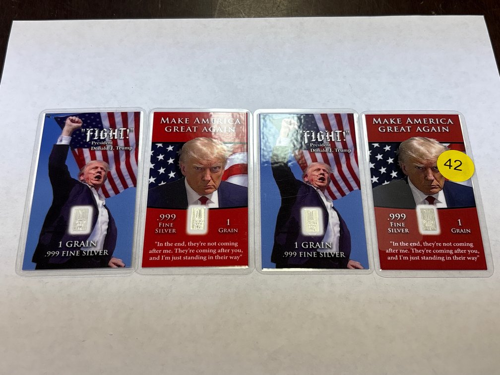 (4) TRUMP 1 GRAIN SILVER BAR CARDS
