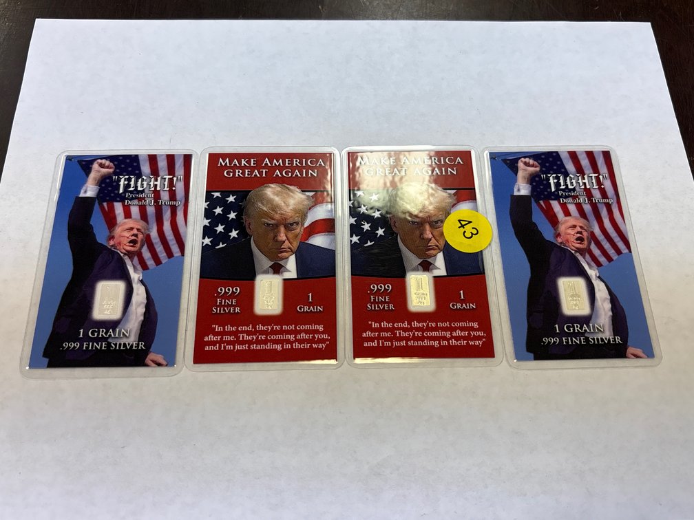 (4) TRUMP 1 GRAIN SILVER BAR CARDS