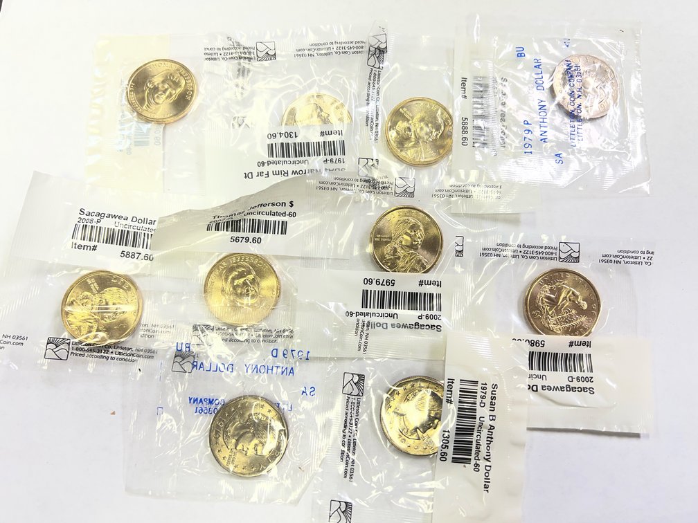 (10) UNCIRCULATED SUSAN B. ANTHONY & SACAGAWEA DOLLARS
