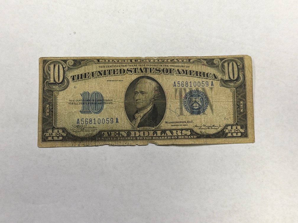$10 SLIVER CERTIFICATE SERIES 1934
