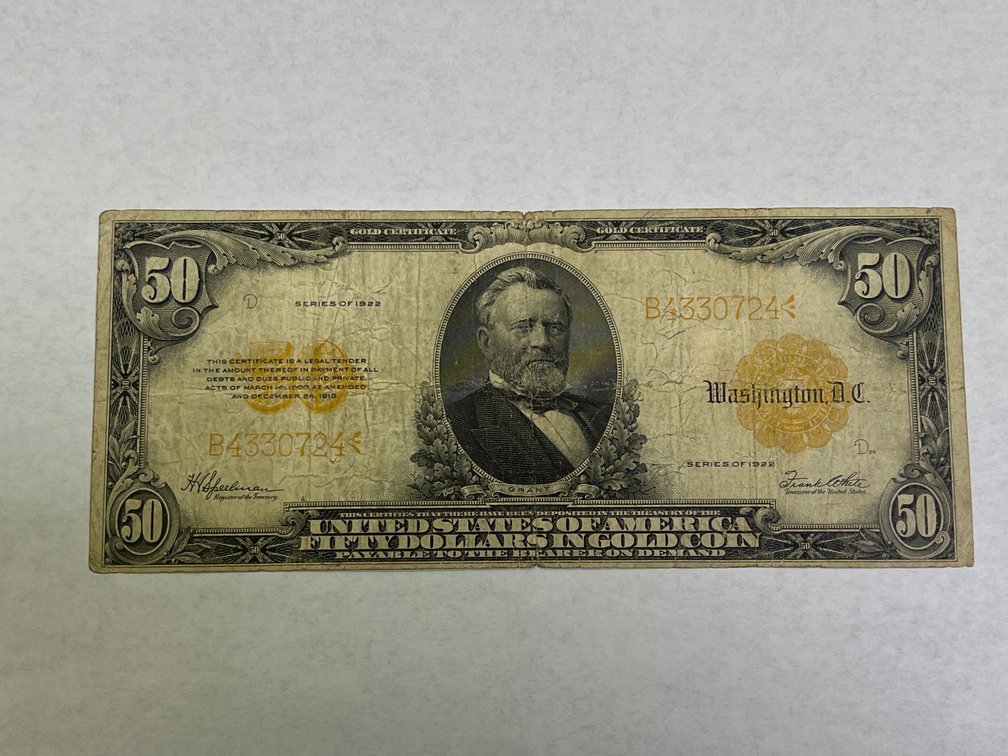 1922 $50 GOLD CERTIFICATE