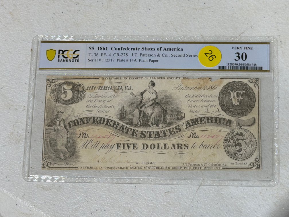 $5 1861 CONFEDERATE STATES OF AMERICA