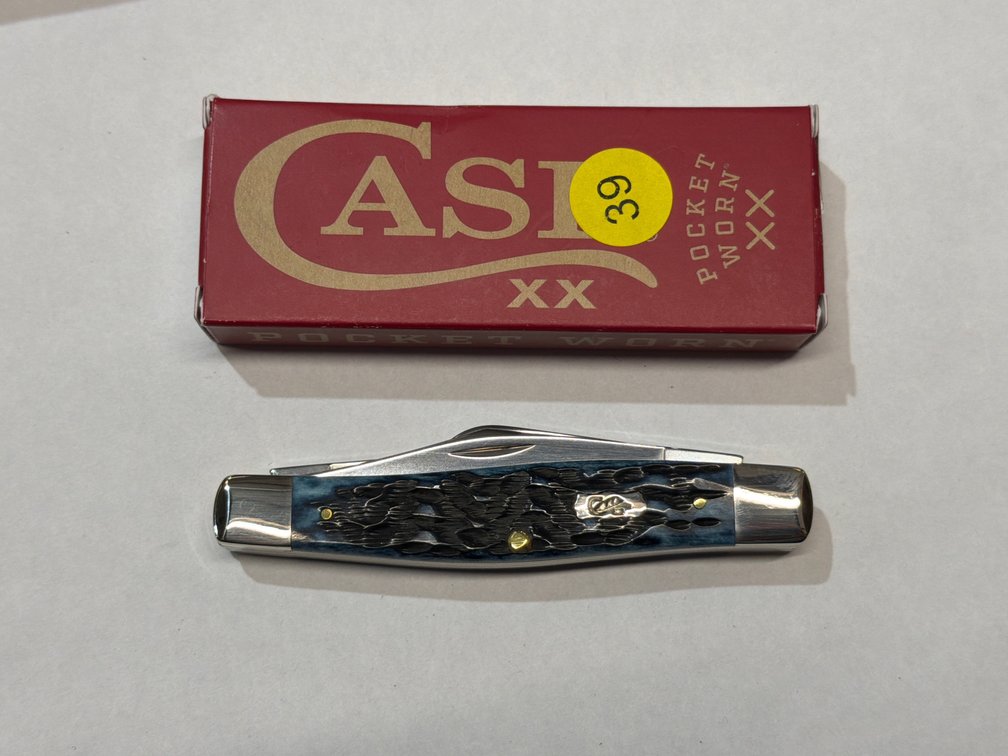 CASE XX POCKET WORN MEDITERRANEAN BLUE BONE PEACH JIG SEED STOCKMAN KNIFE