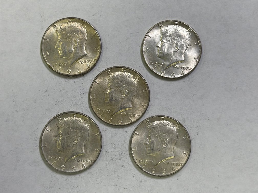 (5) KENNEDY HALF DOLLARS