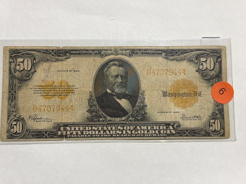 1922 $50 GOLD CERTIFICATE (HORSE BLANKET)