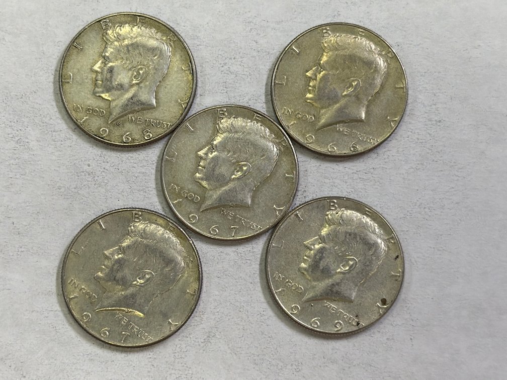 (5) KENNEDY 40% SILVER HALF DOLLARS
