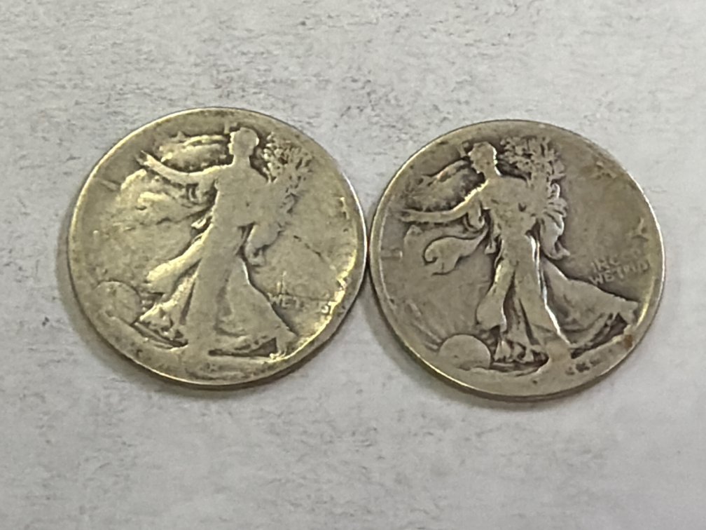 TWO WALKING  LIBERTY HALF DOLLARS