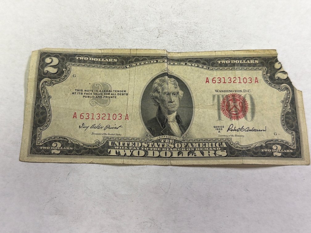 RED SEAL TWO DOLLAR BILL SERIES 1953