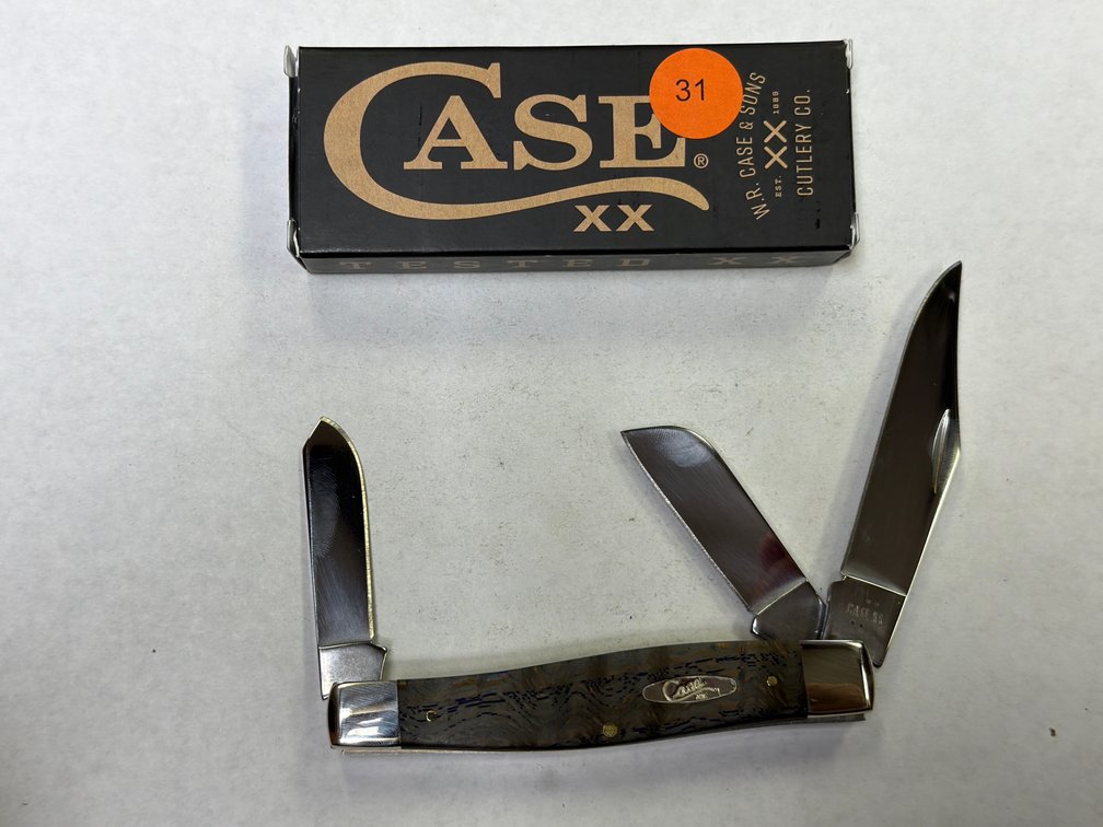 BLUE CURLY OAK WOOD SMMOTH LARGE STOCKMAN KNIFE