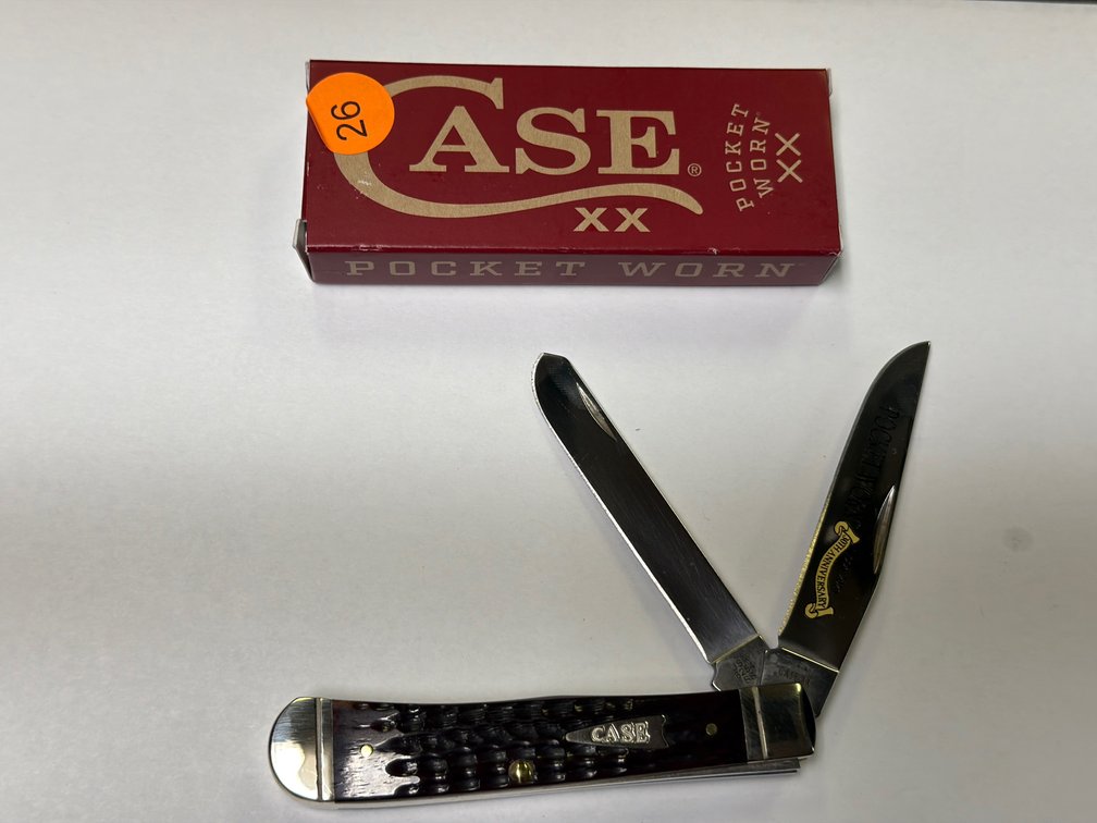 CASE XX POCKET WORN MAHOGANY BONE CORN COB JIG TRAPPER KNIFE