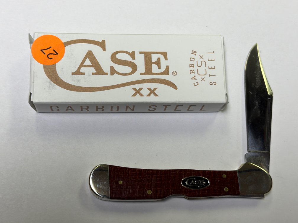 CASE XX DARK RED BURLAP MICARTA SMOOTH COPPER LOCK KNIFE