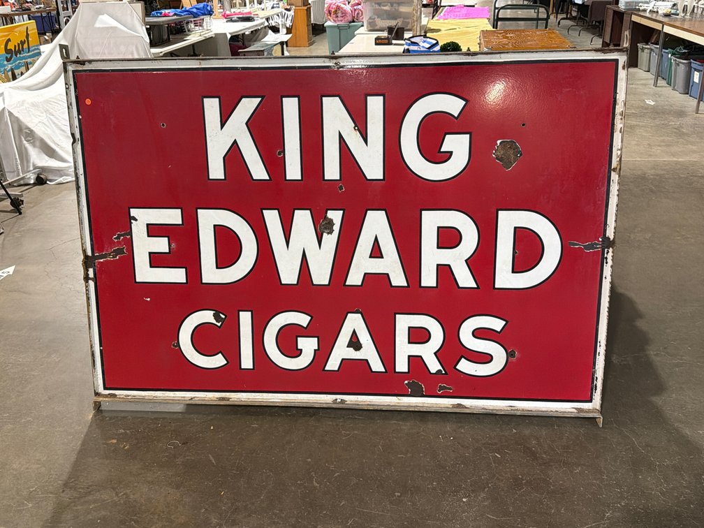 VINTAGE DOUBLE SIDED KING EDWARD CIGARS PORCELAIN ENAMEL SIGN