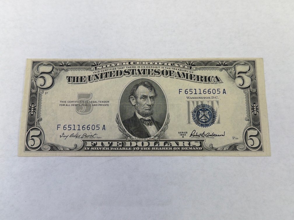 SERIES 1953A $5 BLUE SEAL SILVER CERTIFICATE