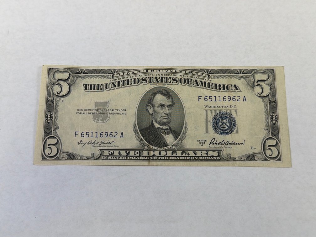SERIES 1953A $5 BLUE SEAL SILVER CERTIFICATE
