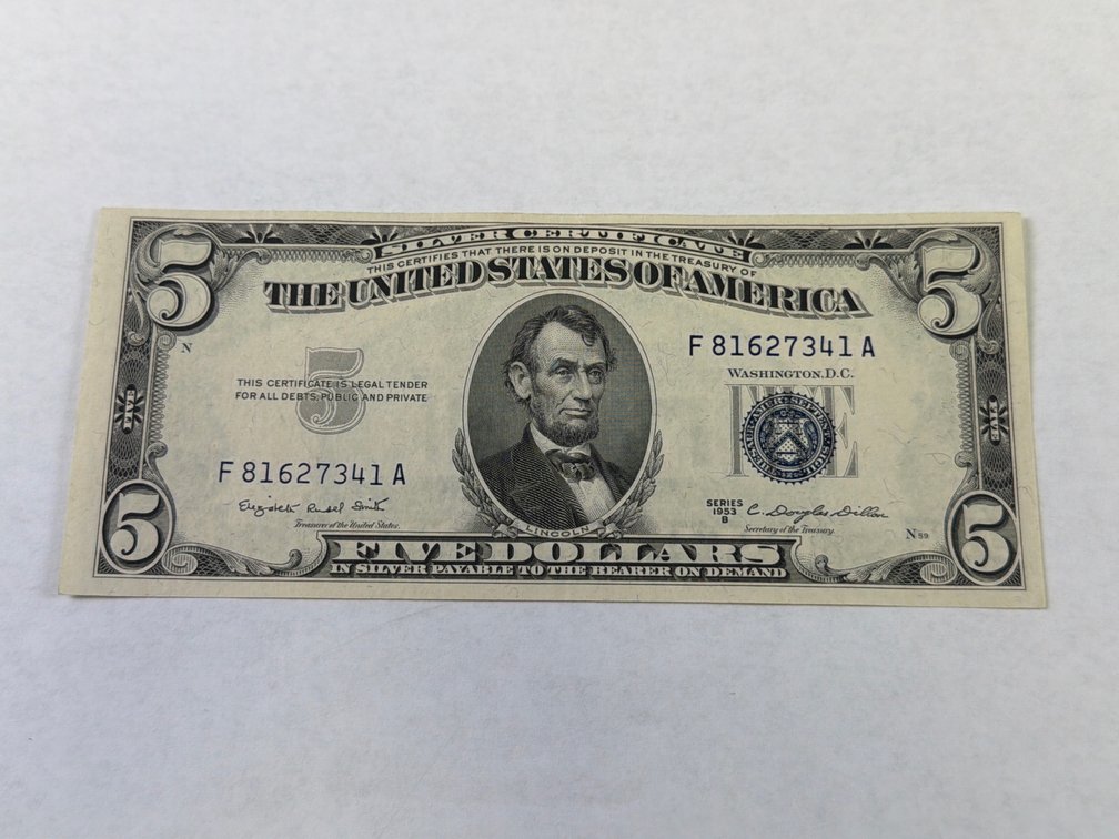 SERIES 1953B $5 BLUE SEAL SILVER CERTIFICATE