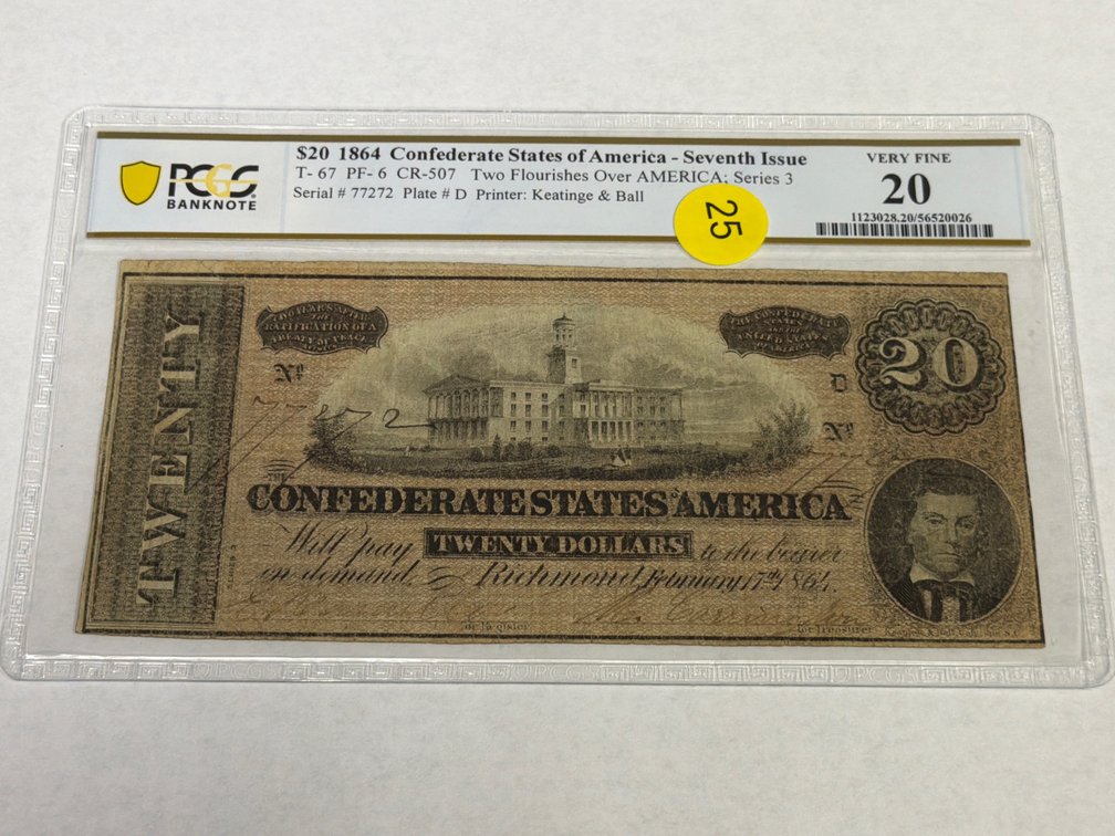 $20 1864 CONFEDERATE STATES OF AMERICA-SEVENTH ISSUE