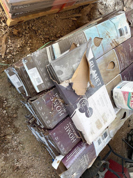 PALLET OF WATERPROOF VIRGIL ISLAND OAK FLOORING, ETC.