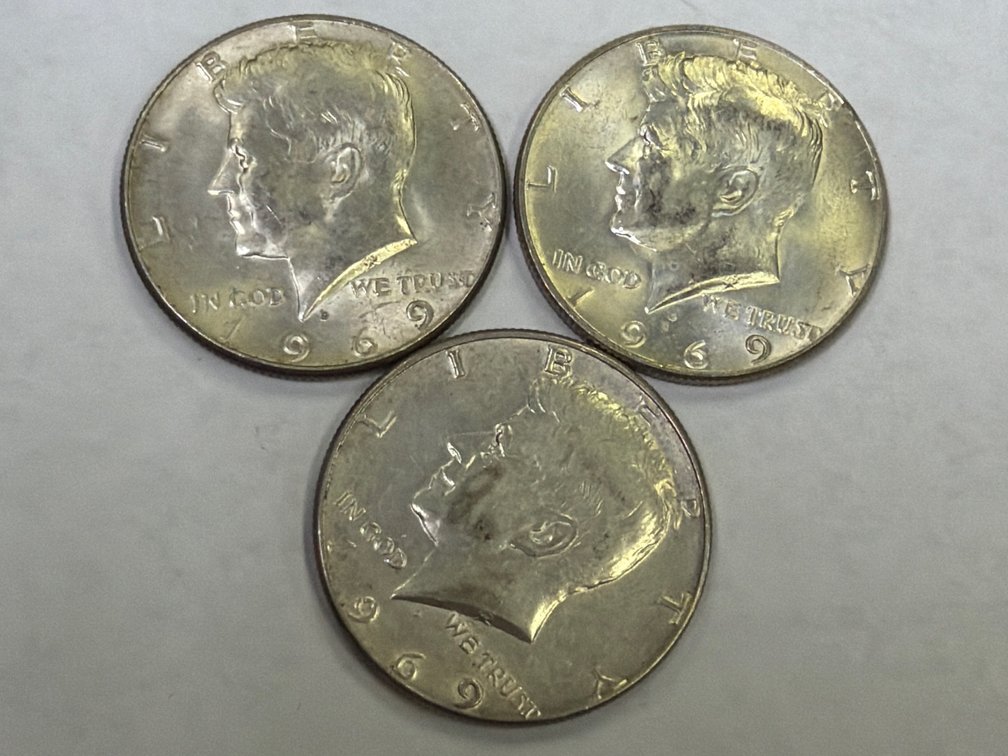 (3) 1969 KENNEDY HALF DOLLARS