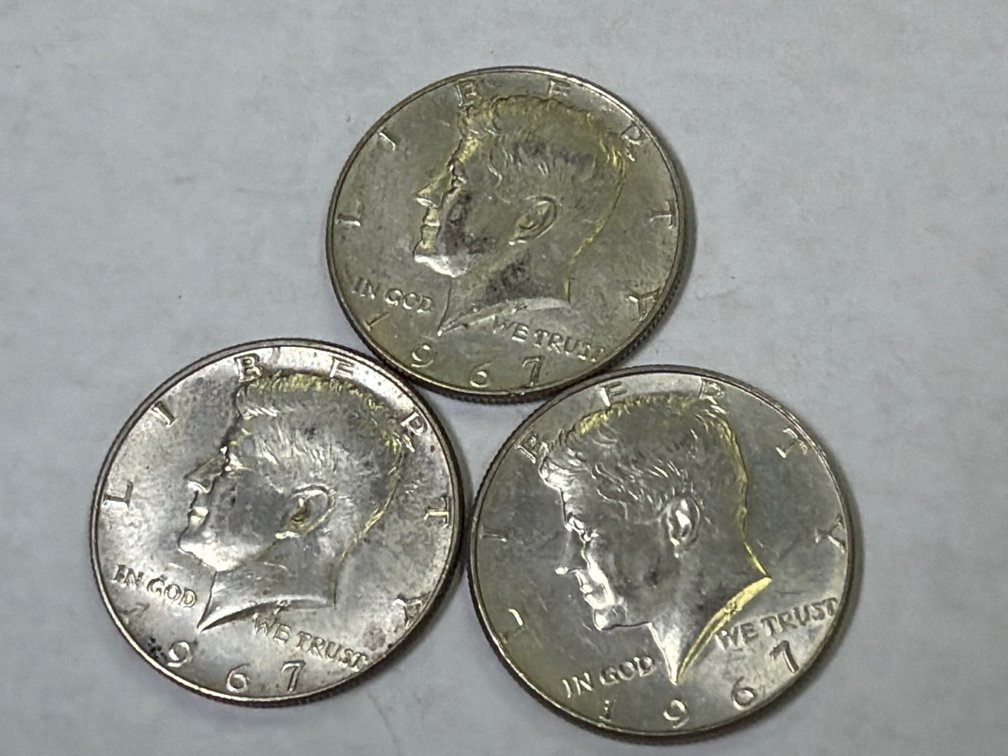 (3) 1967 KENNEDY HALF DOLLARS