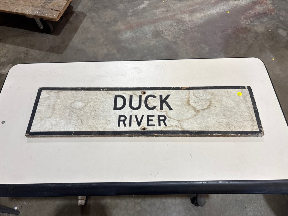 VINTAGE WOODEN DUCK RIVER RD SIGN