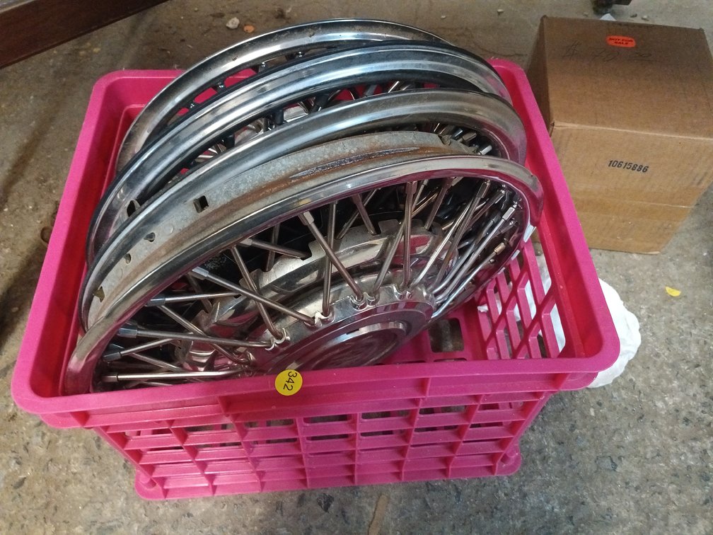 CRATE OF WHEEL PARTS