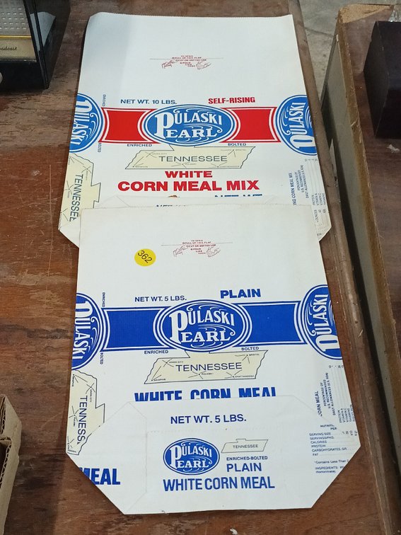 (2)PULASKI PEARL CORN MEAL BAGS
