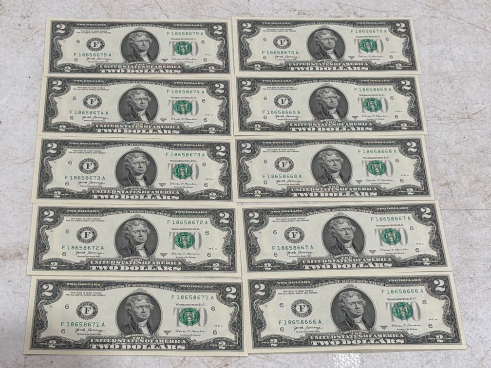 (10) IN SEQUENCE $2 BILL