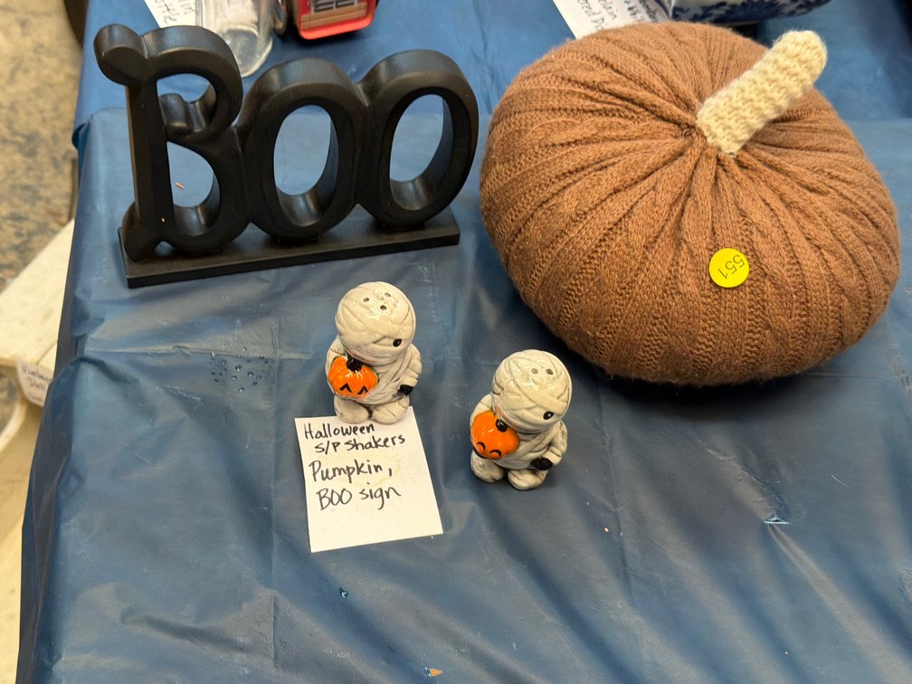 HALLOWEEN S&P SHAKERS , PUMPKIN DECOR AND BOO SIGN