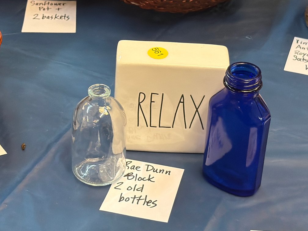 RAE DUNN BLOCK , TWO SMALL BOTTLES