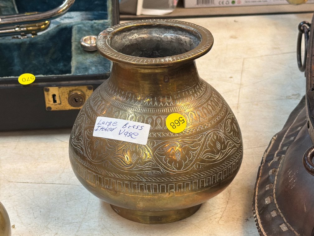 BRASS ETCHED VASE
