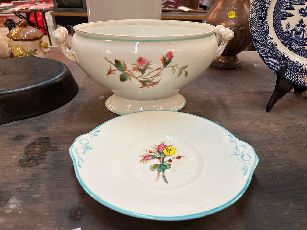 FRENCH HAIVLAND ROSE LIMOGES TUREEN AND PLATE