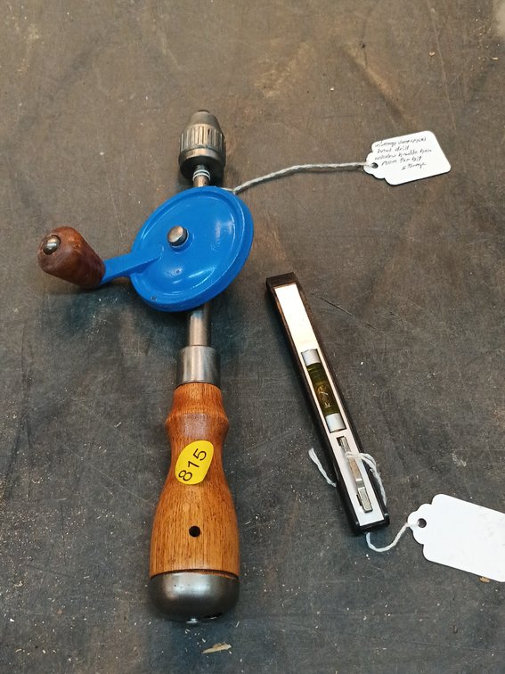 VINTAGE HAND DRILL AND LEVEL
