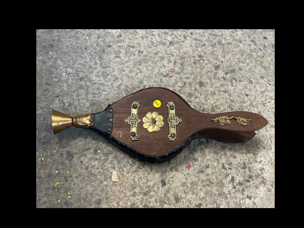 BRASS AND WOOD FIREPLACE BELLOWS