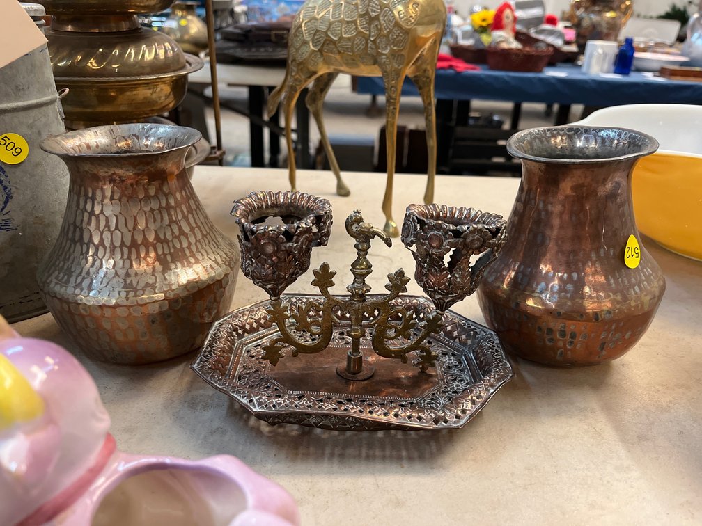 CANDLE HOLDER AND METAL VASES (2)