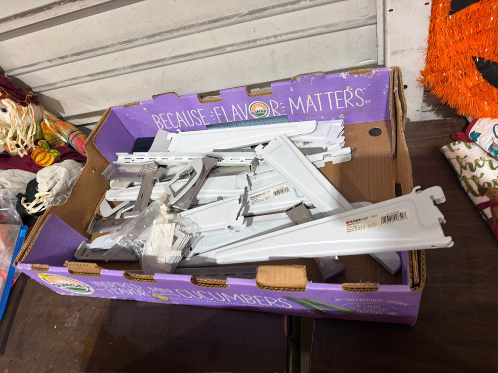 LOT OF SHELF BRACKETS AND HARDWARE