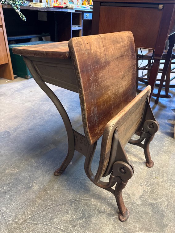 VINTAGE CAST IRON & WOOD SCHOOL DESK