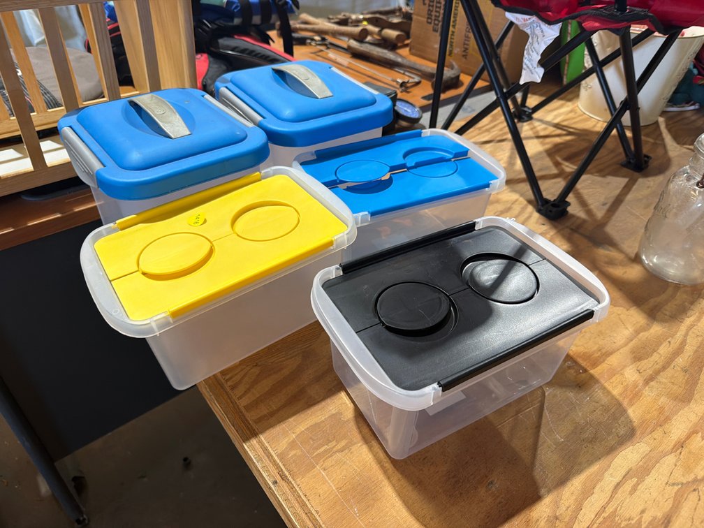 5 PLASTIC STORAGE BOXES