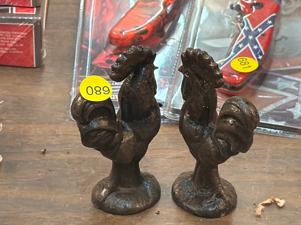 TWO SMALL CAST IRON ROOSTERS