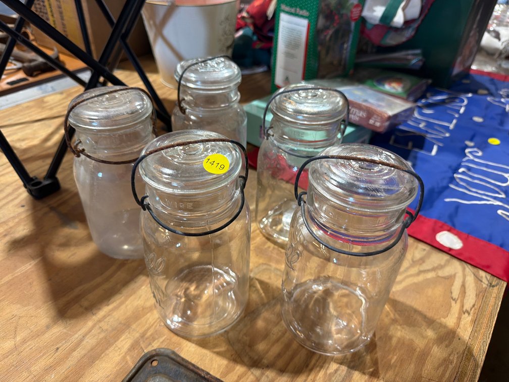 5 VINTAGE QUART JARS