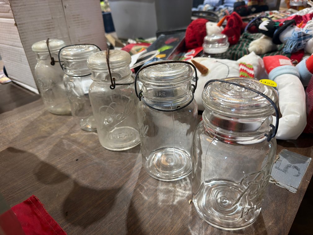 5 VINTAGE QUART JARS