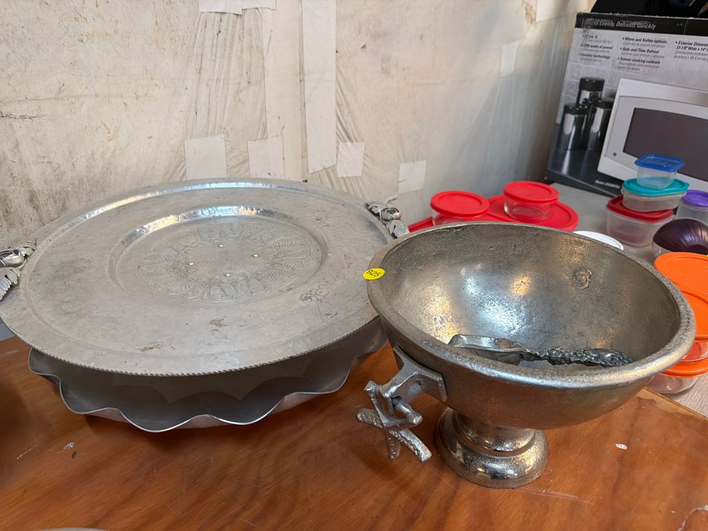ALUMINUM PEDESTAL BOWLS, PLATTERS