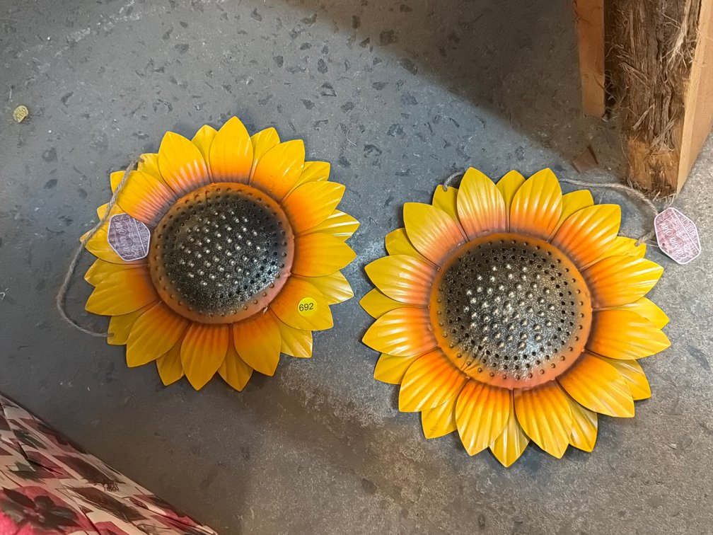 TWO METAL SUNFLOWERS 10”