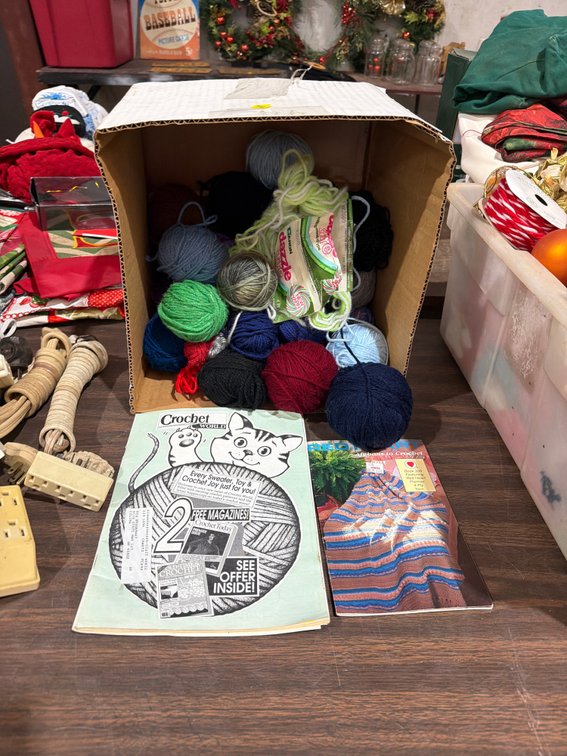 LOT OF YARN AND TWO BOOKS
