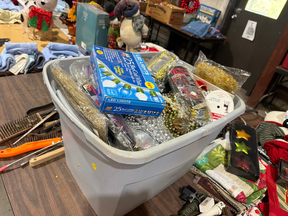 TOTE OF CHRISTMAS DECOR