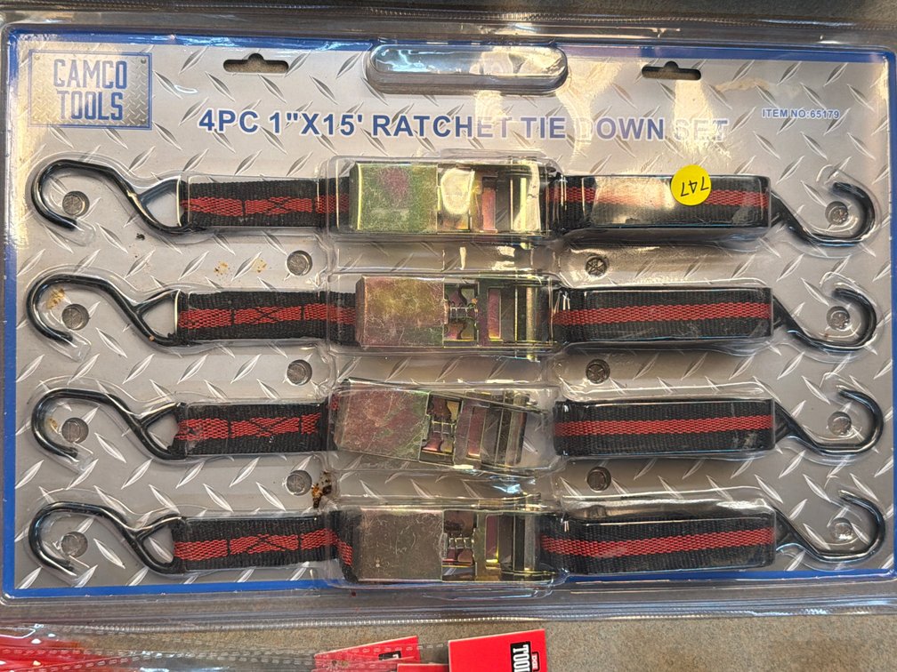 4 PC 1”X15’ RATCHET TIE DOWN SET