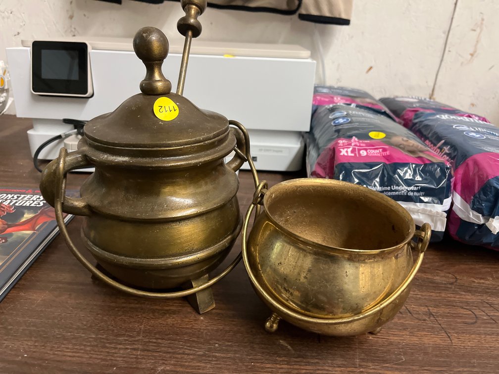 HEAVY BRASS SMUDGE POT AND BRASS POT WITH HANDLE